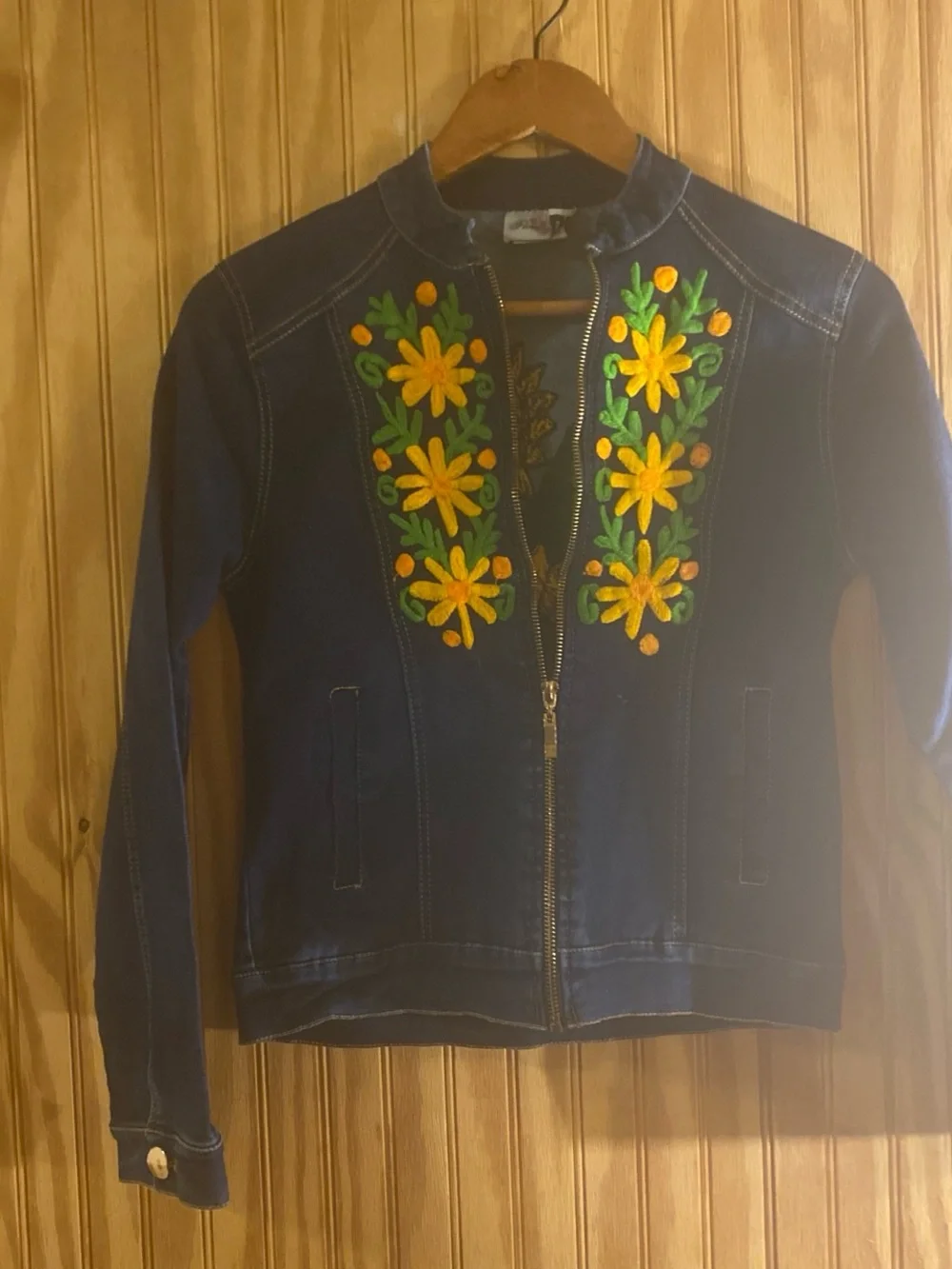 Girls size 10/12 Embroidered Floral Denim Jacket - Yellow & Green